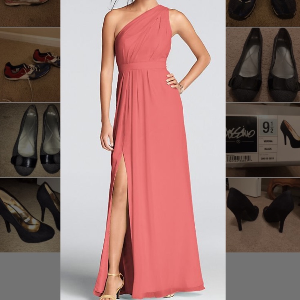 One shoulder floor length David’s Bridal Dress